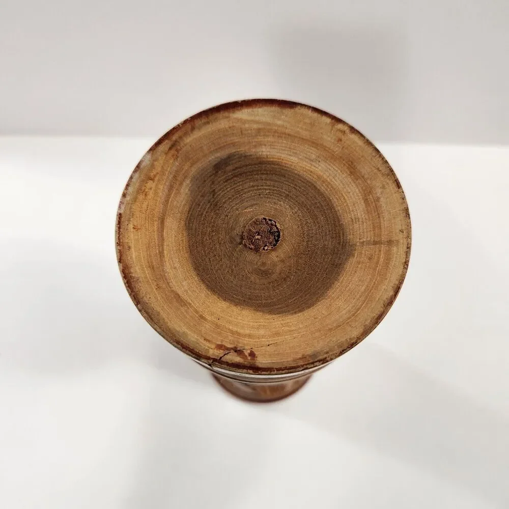 Hand Carved Wooden Vase Vessel Floral Leaf Design Bohemian Style, Boho Tiki